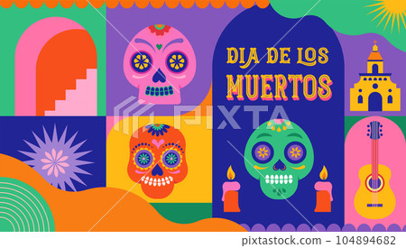 Dia de los muertos, Day of the dead, Mexican holiday, festival. Vector poster, banner and card in Dia de los muertos, Day of the dead, Mexican holiday, festival. Vector poster, banner and card in 104894682