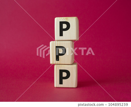 PPP private public partnership symbol. Wooden cubes with words PPP. Beautiful red background. Business and PPP concept. Copy space. PPP private public partnership symbol. Wooden cubes with words PPP. Beautiful red background. Business and PPP concept. Copy space. 104895239