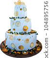 Fresh cake cutout for wedding party. 104895756
