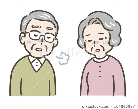 一對老夫婦感到煩惱、疲倦和嘆息 一對老夫婦感到煩惱、疲倦和嘆息 104896057
