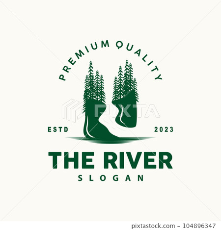 River Logo Design, River Creek Vector, Riverside Illustration With A Combination Of Mountains And Nature, Product Brand 104896347