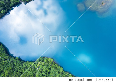 Aerial view of Lake Okotampe in summer (overhead view) Aerial view of Lake Okotampe in summer (overhead view) 104896381