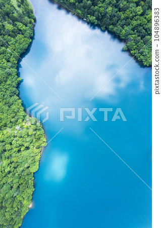 Aerial view of Lake Okotampe in summer (overhead view) Aerial view of Lake Okotampe in summer (overhead view) 104896383