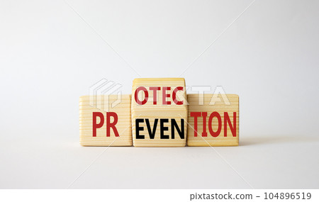 Protection and Prevention symbol. Wooden cubes with words Prevention and Protection. Beautiful white background. Business concept. Copy space Protection and Prevention symbol. Wooden cubes with words Prevention and Protection. Beautiful white background. Business concept. Copy space 104896519