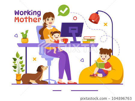 Working Mother Vector Illustration with Mothers who does Work and Takes Care of her Kids at the Home in Multitasking Cartoon Hand Drawn Templates Working Mother Vector Illustration with Mothers who does Work and Takes Care of her Kids at the Home in Multitasking Cartoon Hand Drawn Templates 104896763