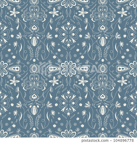 Two-color floral pattern. Design for wallpaper, wrapping paper, background, fabric. seamless pattern with decorative climbing flowers. Two-color floral pattern. Design for wallpaper, wrapping paper, background, fabric. seamless pattern with decorative climbing flowers. 104896778