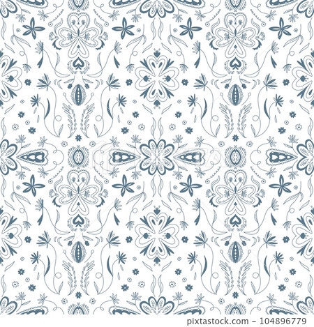 Two-color floral pattern. Design for wallpaper, wrapping paper, background, fabric. seamless pattern with decorative climbing flowers. Two-color floral pattern. Design for wallpaper, wrapping paper, background, fabric. seamless pattern with decorative climbing flowers. 104896779