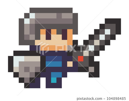 Vector pixel character. Illustration of pixel man with a sword isolated on white background Vector pixel character. Illustration of pixel man with a sword isolated on white background 104898485
