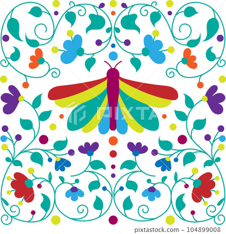 Mexican otomi embrodery seamless pattern. Colorful Mexican Traditional Textile Embroidery Style. Folk otomi style graphic, wallpaper. Festive mexican floral motif. Mexican otomi embrodery seamless pattern. Colorful Mexican Traditional Textile Embroidery Style. Folk otomi style graphic, wallpaper. Festive mexican floral motif. 104899008
