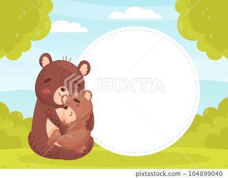 Cute Bear Mother and Baby Animal Together on Empty Card Design Vector Template 104899040