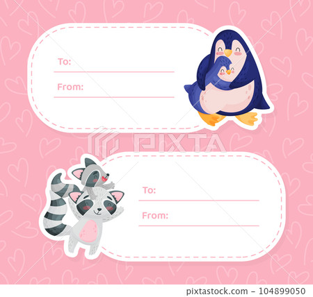 Cute Raccoon and Penguin Mother and Baby Animal Together on Empty Card Design Vector Template Cute Raccoon and Penguin Mother and Baby Animal Together on Empty Card Design Vector Template 104899050