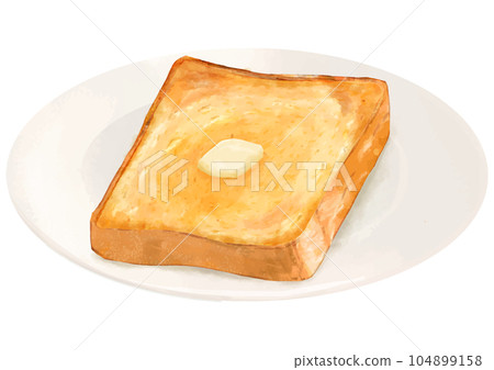 Bird's-eye view illustration of one realistic butter toast Bird's-eye view illustration of one realistic butter toast 104899158
