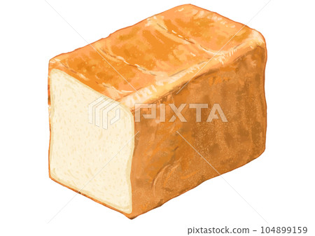 Bird's-eye view illustration of a cross section of a loaf of realistic square bread Bird's-eye view illustration of a cross section of a loaf of realistic square bread 104899159