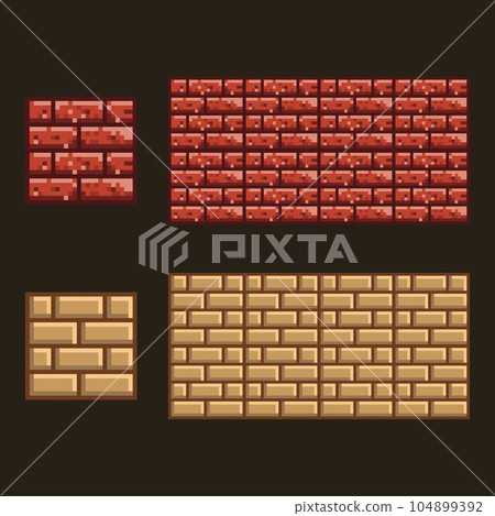 Brick wall pixel art, 8bit Texture brick stone wall, game bricks pixelated for game design Brick wall pixel art, 8bit Texture brick stone wall, game bricks pixelated for game design 104899392