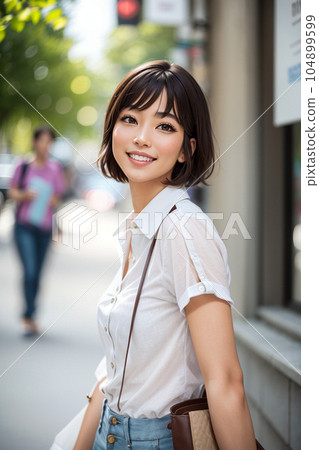 走在城市裡微笑的女人 104899599