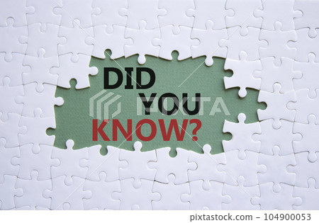 Did you know symbol. White puzzle with words Did you know. Beautiful grey green background. Business and Did you know concept. Copy space. 104900053