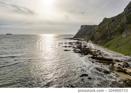 Aerial view of the Five Fingers Strand in County Donegal, Ireland Aerial view of the Five Fingers Strand in County Donegal, Ireland 104900733