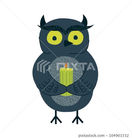 Funny owl holding candle, halloween concept, flat vector illustration in handdrawn style for banner, flyer, invitation, poster and design. Funny owl holding candle, halloween concept, flat vector illustration in handdrawn style for banner, flyer, invitation, poster and design. 104901532