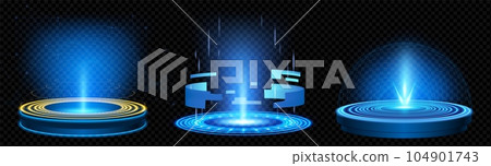 Blue hologram tech game portal with light effect 104901743