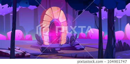 Magic portal in fantasy game forest background 104901747