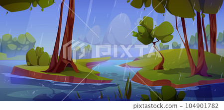 Rainy weather in summer valley with river 104901782