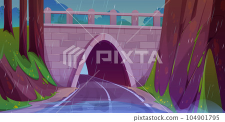 Highway tunnel under bridge in rainy weather Highway tunnel under bridge in rainy weather 104901795