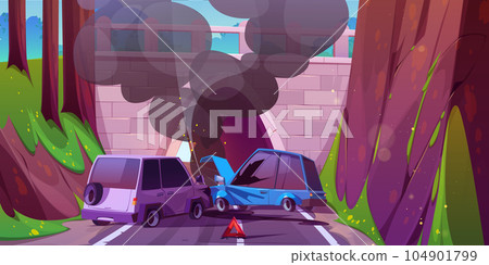Car crash on highway to tunnel cartoon vector 104901799