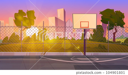 Sunset street basketball court cartoon background 104901801