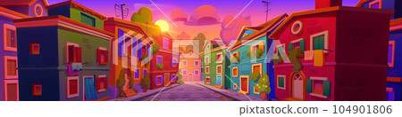 Sunset on Italy old town street cartoon vector Sunset on Italy old town street cartoon vector 104901806