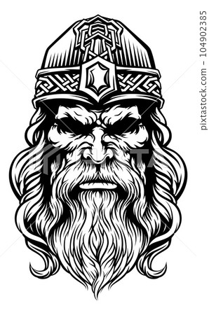 Viking Warrior Man Strong Mascot Face in Helmet 104902385