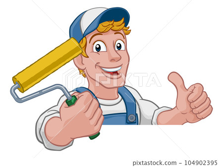 Painter Decorator Paint Roller Cartoon Handy Man Painter Decorator Paint Roller Cartoon Handy Man 104902395