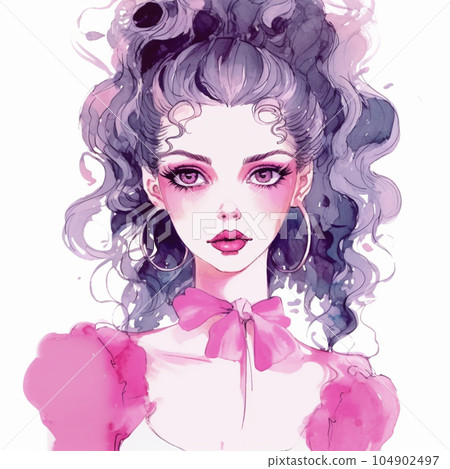 Beautiful woman with watercolor ponytail Beautiful woman with watercolor ponytail 104902497
