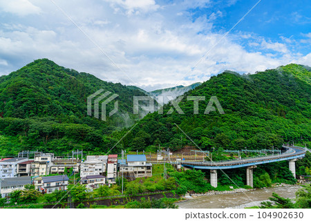 (Minakami Town, Gunma Prefecture) Scenery of the town seen from the hill 104902630