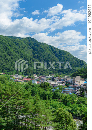(Minakami Town, Gunma Prefecture) Scenery of the town seen from the hill (Minakami Town, Gunma Prefecture) Scenery of the town seen from the hill 104902633