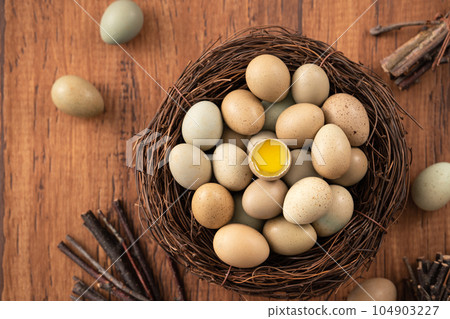Rutin Chicken Ludin Chicken Egg Egg Brown Coffee Gray Top View Egg in nest Egg 生たまご 104903227