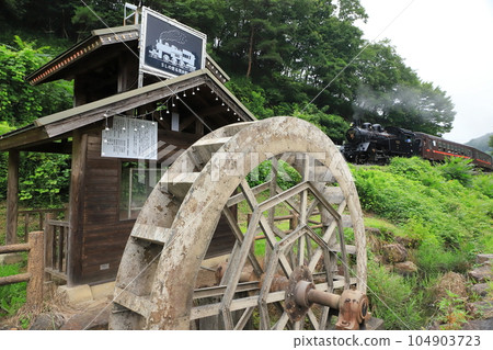Water mill and steam locomotive Moka at Roadside Station Motegi Water mill and steam locomotive Moka at Roadside Station Motegi 104903723