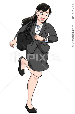 A young woman in a suit who seems to be late and is dashing _ job hunting A young woman in a suit who seems to be late and is dashing _ job hunting 104903755