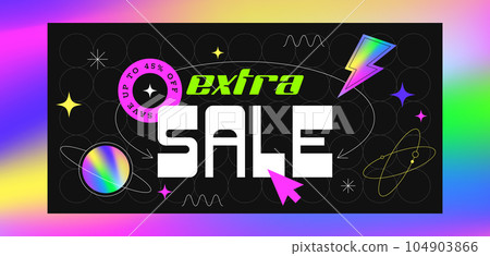 Retro vaporwave sale horizontal banner with stickers 104903866