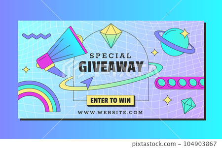 Retro vaporwave giveaway horizontal banner with stickers 104903867
