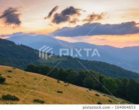 carpathian countryside in summer. mountains of svydovets range. clouds on the sky in evening light 104904653