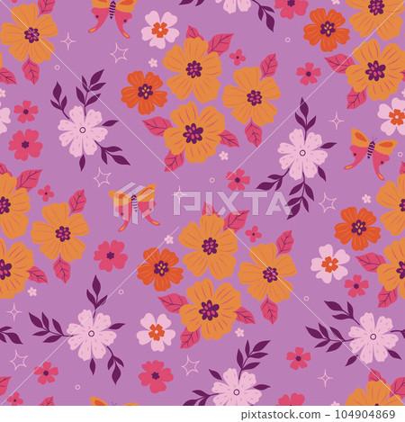 Seamless pattern with flowers and butterflies. Vector graphics. 104904869