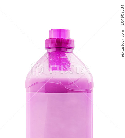 Pink laundry softener in plastic bottle 104905334