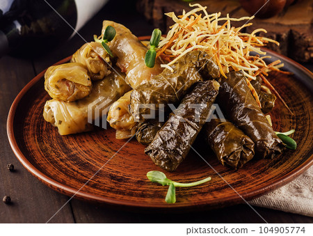 dolma cabbage rolls grape leaves filling close up 104905774