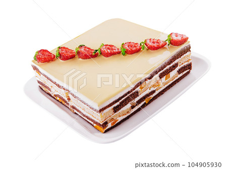 Vanilla and chocolate layered cake with strawberries Vanilla and chocolate layered cake with strawberries 104905930