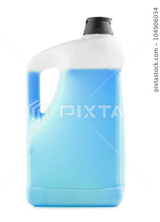 White plastic bottle with blue liquid and a black cap White plastic bottle with blue liquid and a black cap 104906034