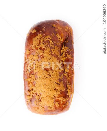 Delicious baked bun on white background Delicious baked bun on white background 104906260