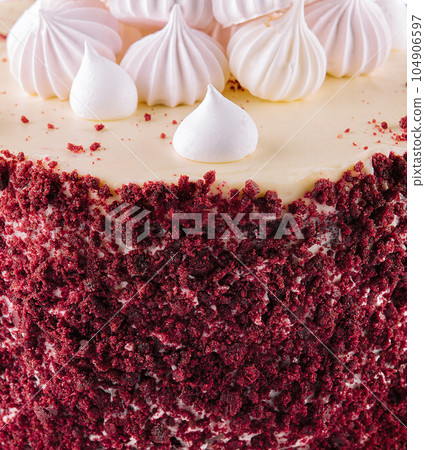 Delicious homemade red velvet cake with meringue Delicious homemade red velvet cake with meringue 104906597