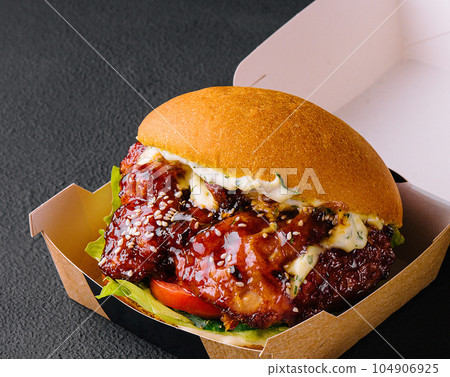 Barbeque chicken meat burger on stone 104906925