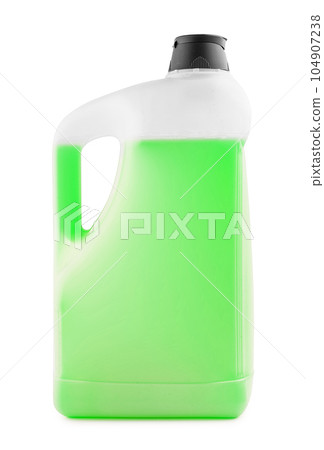 White plastic bottle with green liquid and a black cap White plastic bottle with green liquid and a black cap 104907238