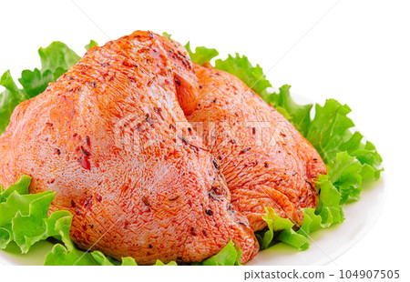 Raw marinated chicken thighs for grill 104907505